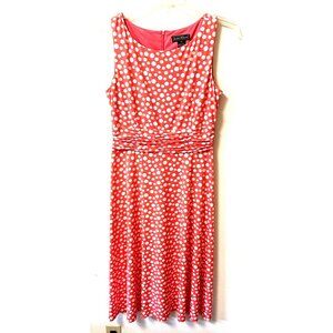 Jessica Howard 10 Orange/Pink White Polka Dot Empire Waist Below Knee Midi Dress